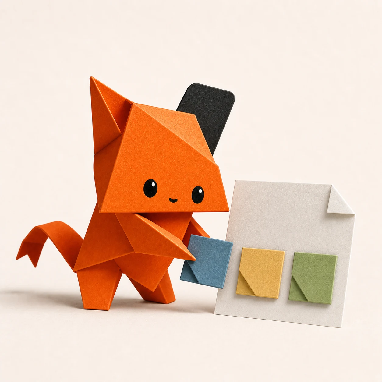 Riv arranging app theme swatches beside a folded-paper note